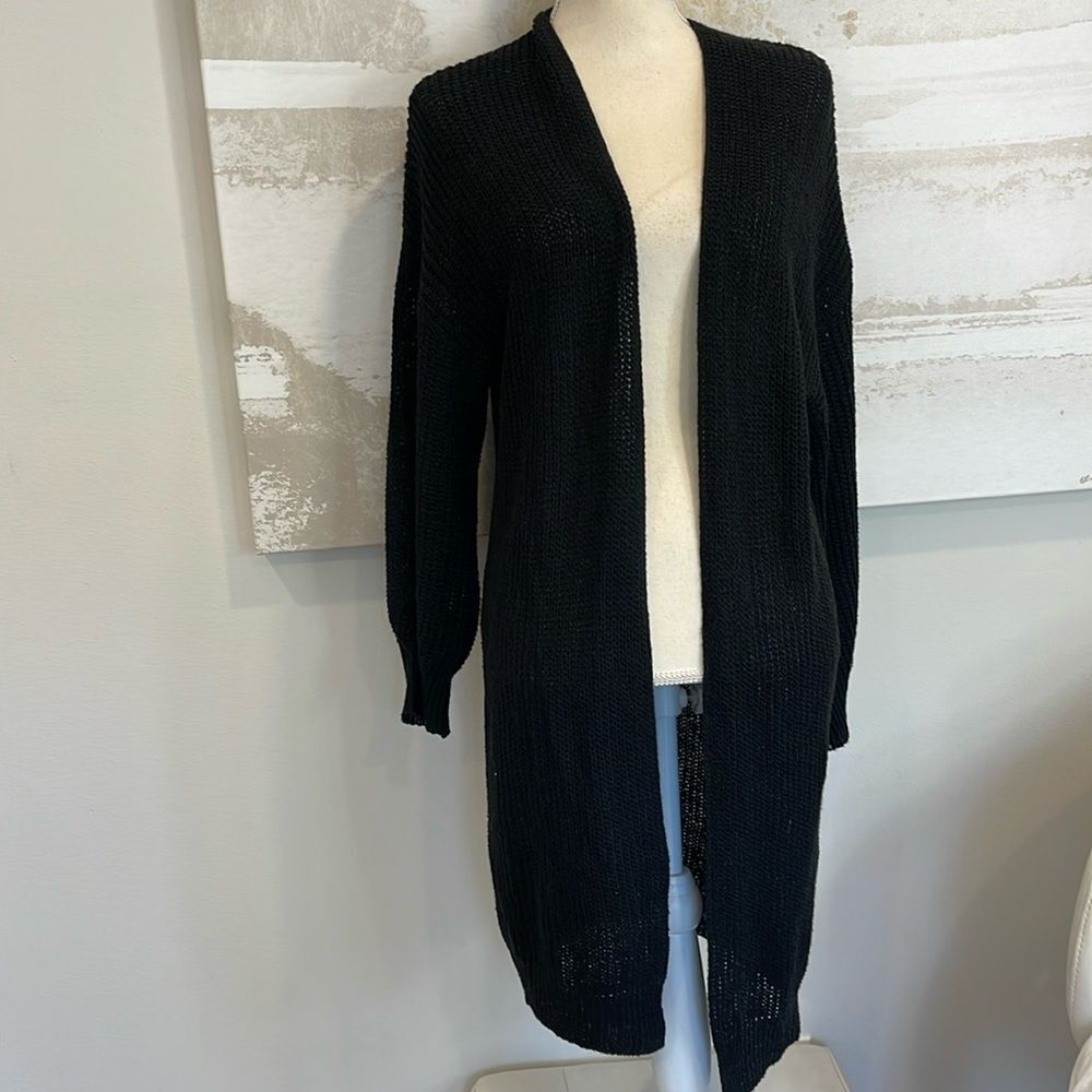 SHEIN Black Open‎ Front Cardigan Sweater Lightweight Long Duster - Size Small